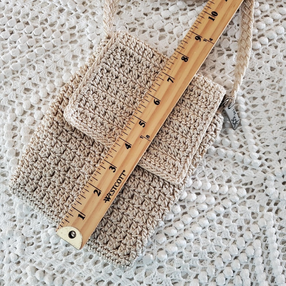 The Sak Crossbody Bag Womens Small Beige Crochet Knit Mini Zip Top‎ Purse Travel - Picture 9 of 10